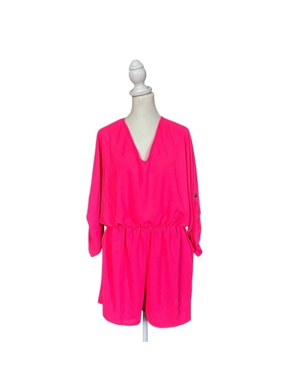 MTS V-Neck Women's Large Neon Pink Shorts Casual Summer Romper